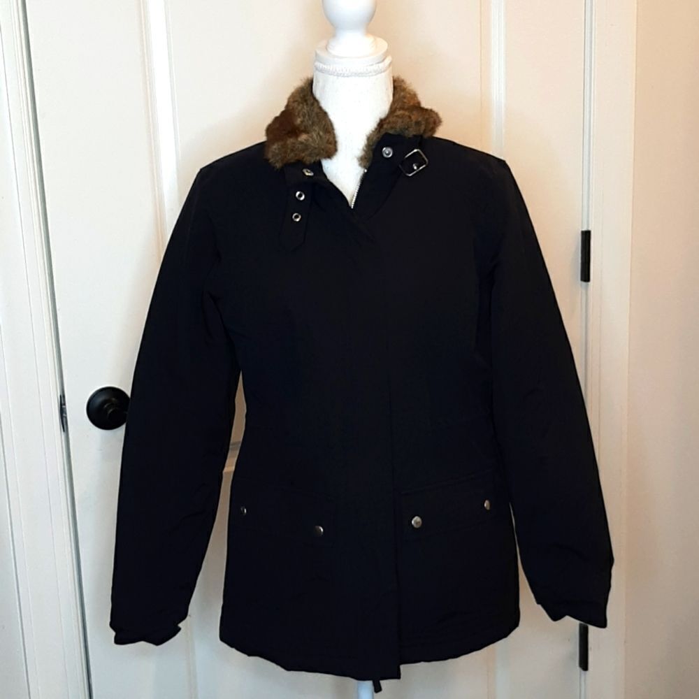 Lands' End Black Jacket with Fur Collar